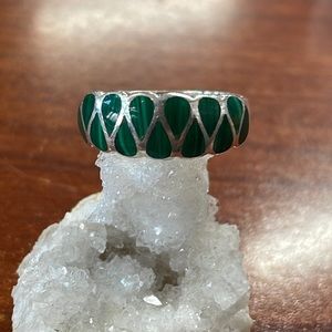 Sterling Silver & Malachite Band Ring, Size 7.75